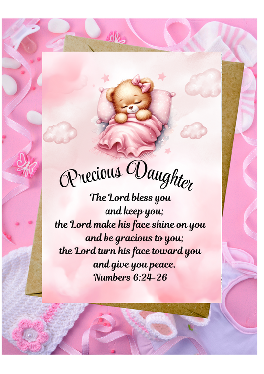New Baby Daughter Card - The Lord Bless You & Keep You Numbers 6:24-26