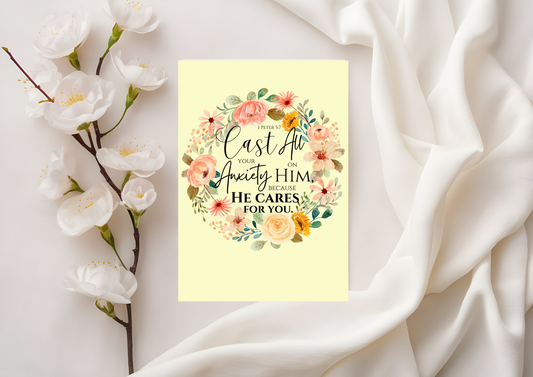 Scripture Card - 1 Peter 5:7 - casting all your care upon Him, for He cares for you.