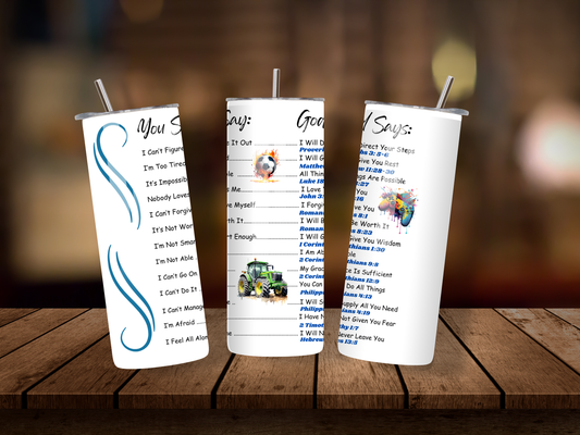 20oz Thermal Stainless Steel Tumbler & Straw, Boys: You Say God Says
