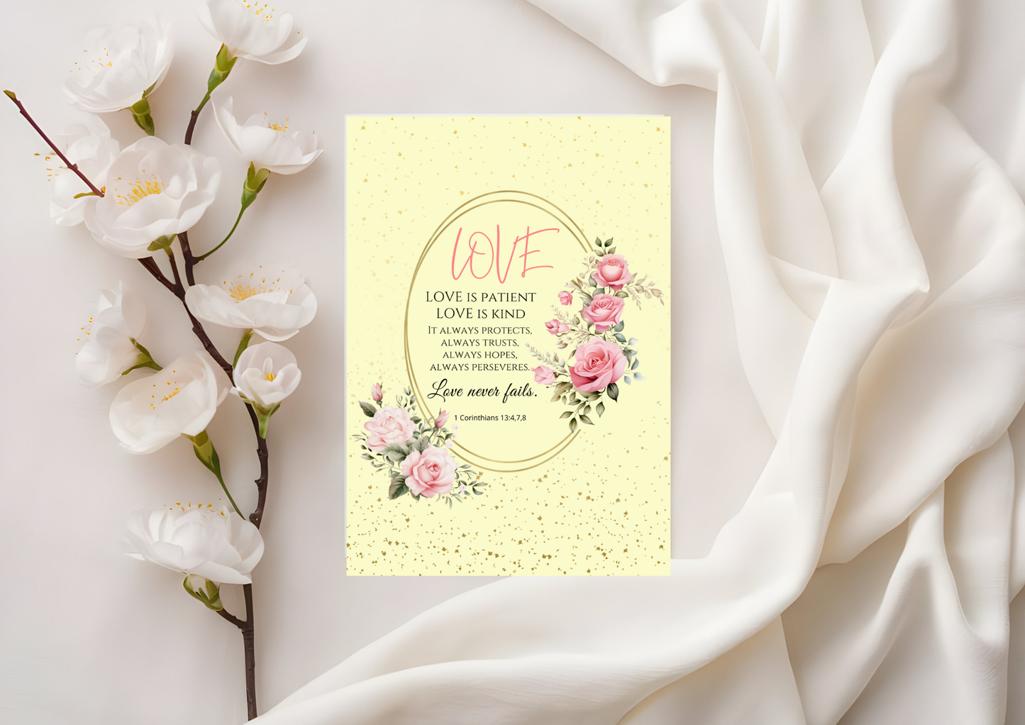 Scripture Card - 1 Corinthians 13:4-8 - Love is Patient, Love is Kind.......Love never fails.