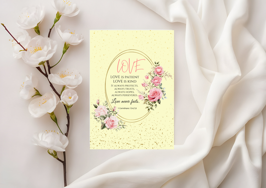 Scripture Card - 1 Corinthians 13:4-8 - Love is Patient, Love is Kind.......Love never fails.