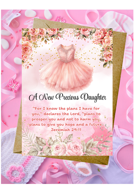 New Baby Daughter Card - For I Know The Plans I Have For You Jeremiah 29:11