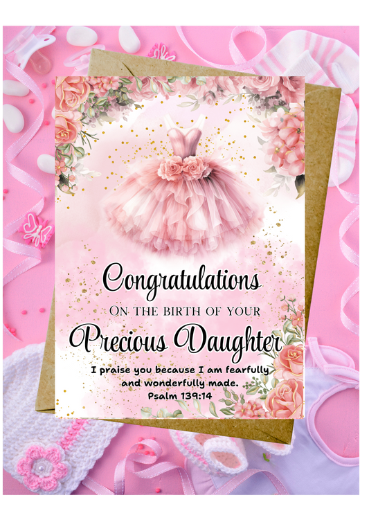 New Baby Daughter Card - Psalm 139:14 - Fearfully & Wonderfully Made