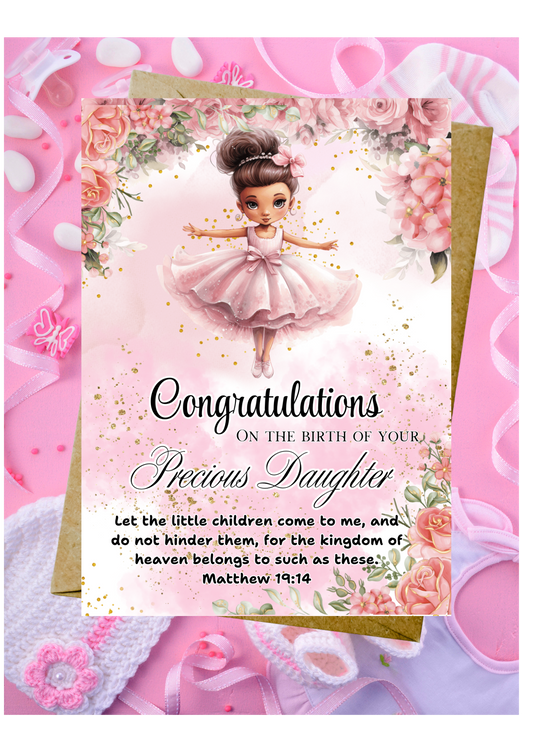 New Baby Daughter Card - Matthew 19:14 - Let The Little Children Come To Me