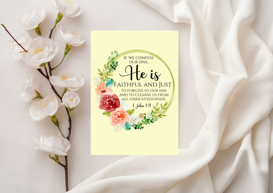 Scripture Card -  If we confess our sins, he is faithful and just to forgive us our sins 1 John 1:9
