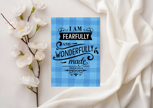 Scripture Card - I Am Fearfully And Wonderfully Made Psalm 139:14 Blue