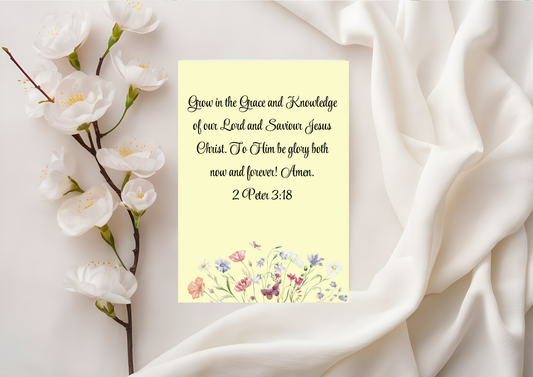 Scripture Card - Grow in the grace and knowledge of our Lord and Saviour Jesus Christ 2 Peter 3:18