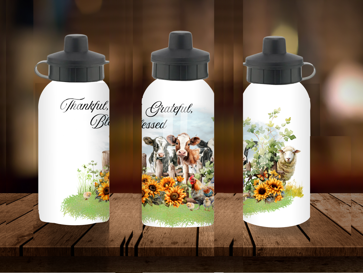 600ml Aluminium Water Bottle - Thankful, Grateful, Blessed