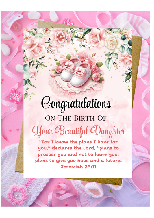 New Baby Daughter Card - For I Know The Plans I Have For You Jeremiah 29:11