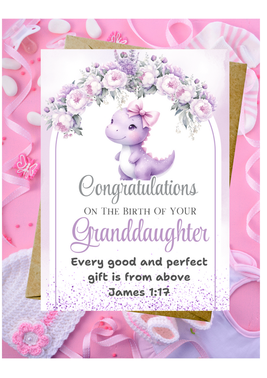 New Baby Granddaughter Card - Every Good & Perfect Gift Is From Above James 1:17