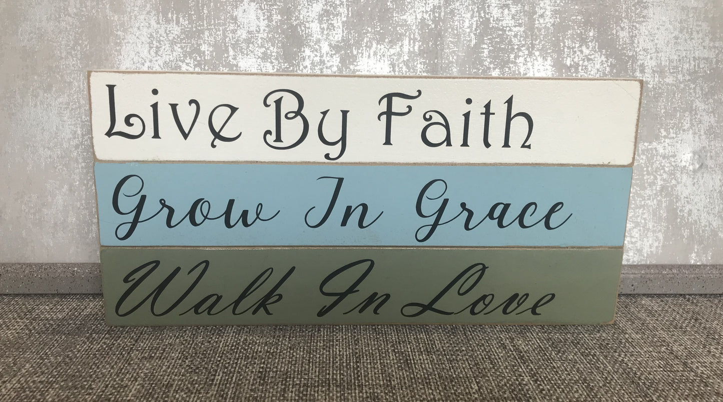 Faith, Grace, Love Wooden Stacked Freestanding Plaque 25x12cm