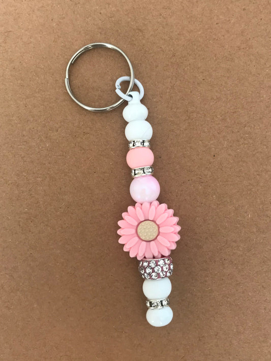 Pink Daisy Beaded Keychain