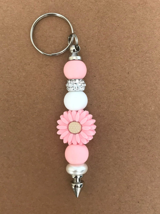 Pink Sunflower Rhinestone Keychain