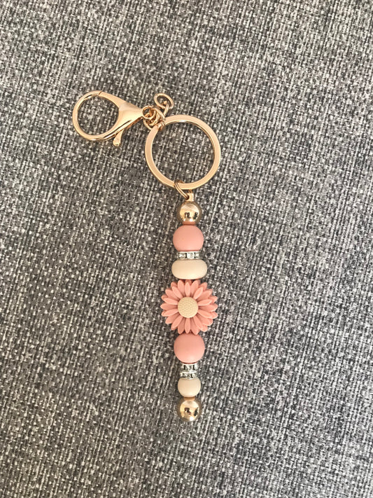 Rose Gold Deep Pink Daisy Keychain