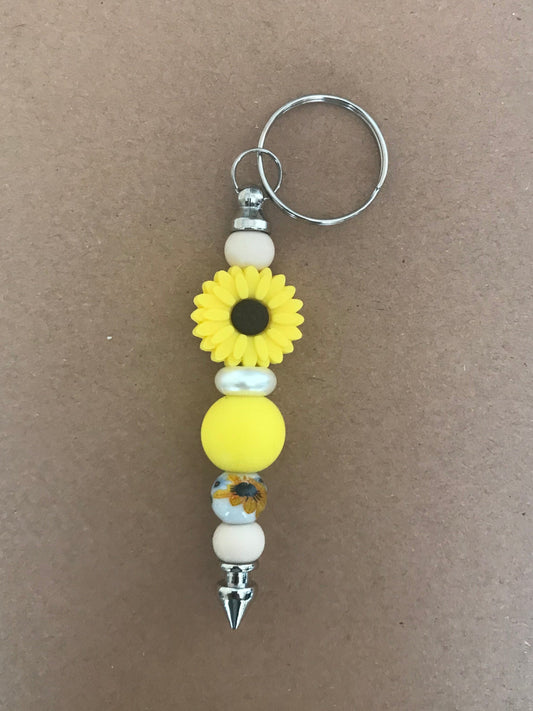 Sunflower yellow & beige Keychain