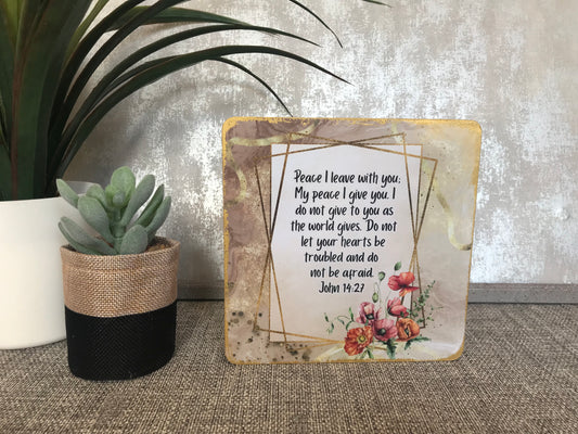 My Peace I Leave You John 14:27 Wooden Freestanding Plaque 15x15cm