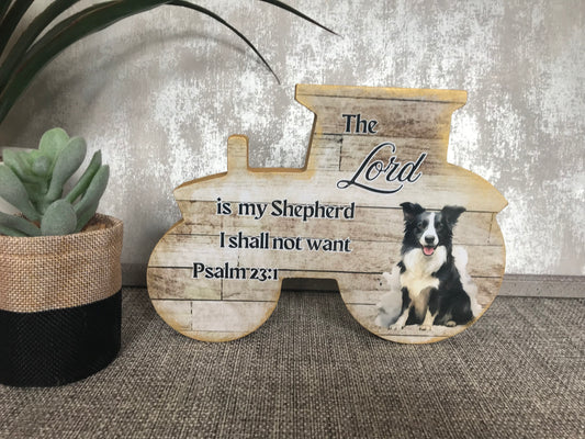 The Lord Is My Shepherd Wooden Tractor Shape Freestanding Plaque 20x14cm