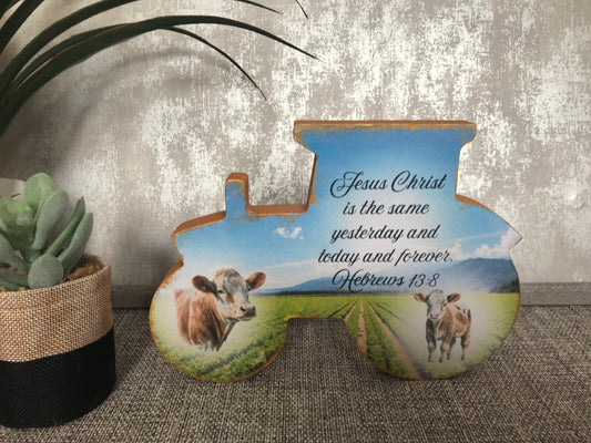Jesus Christ Is The Same Yest,Today & Forever. Hebrews 13:8 Wooden Tractor Shape Freestanding Plaque 20x14cm