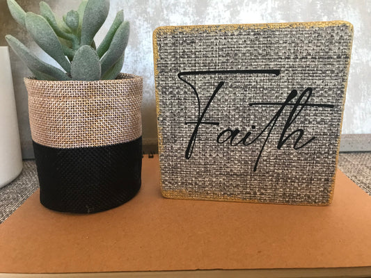 FAITH Wooden Square Shape Freestanding Plaque 10x10cm