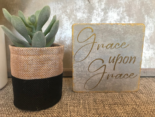Grace Upon Grace Wooden Square Shape Freestanding Plaque 10x10cm