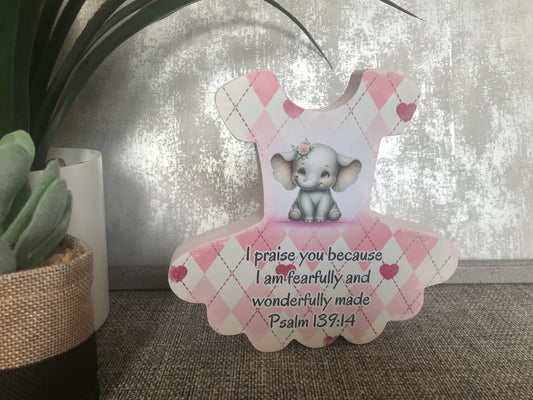 Fearfully & Wonderfully Made Psalm 139:14 Wooden Ballerina Shape Freestanding Plaque 15x14.5cm