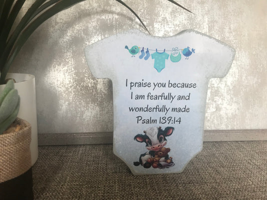 Fearfully & Wonderfully Made Psalm 139:14 Wooden T-Shirt Shape Freestanding Plaque 15x14.5cm