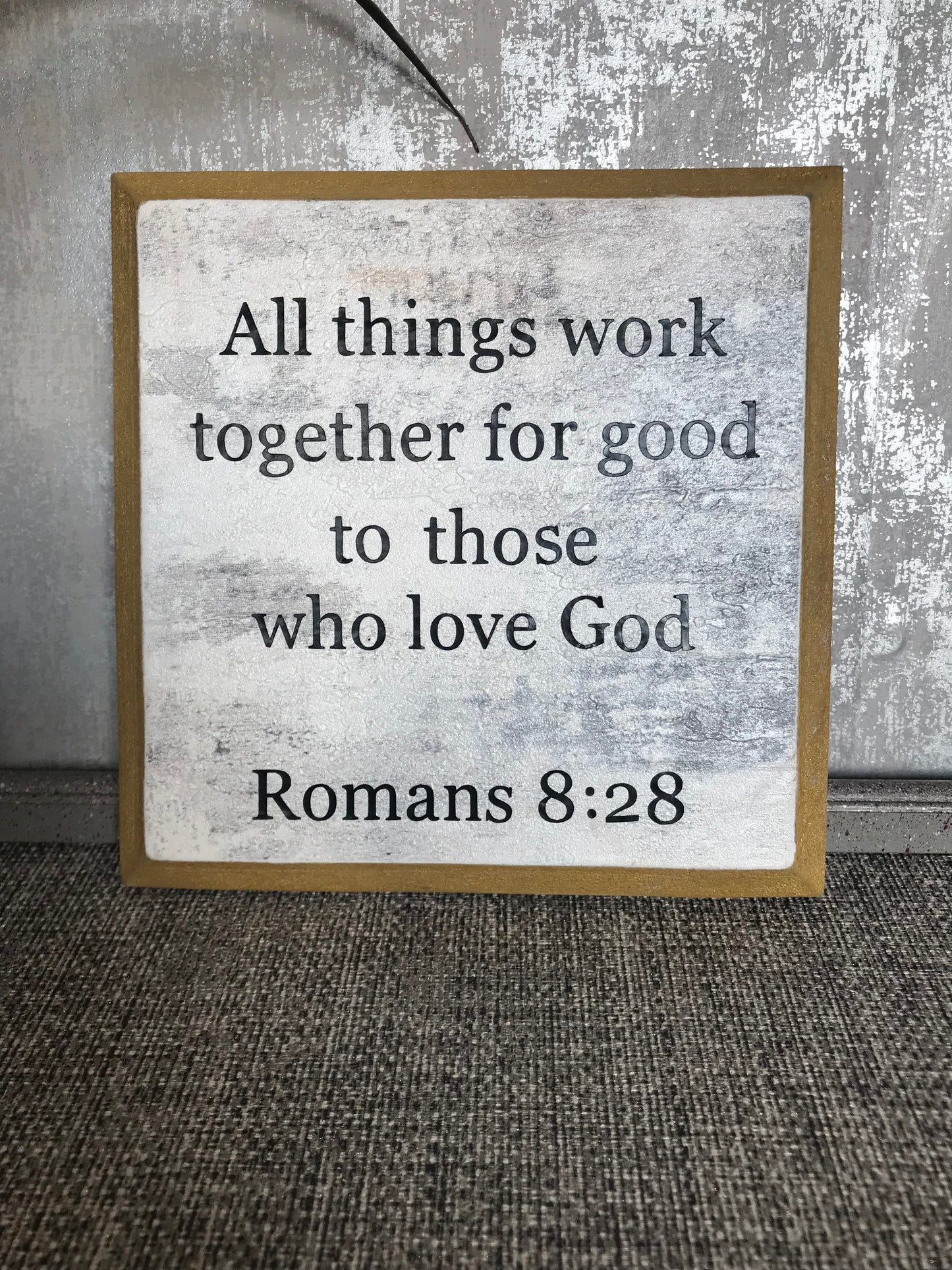 All Things Work together for Good Romans 8:28 Wooden Square Indented Frame Hanging Plaque 15x15cm