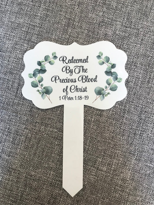 Plaque Grave Marker 17x24cm - Redeemed By The Precious Blood of Christ 1 Peter 1:18-19