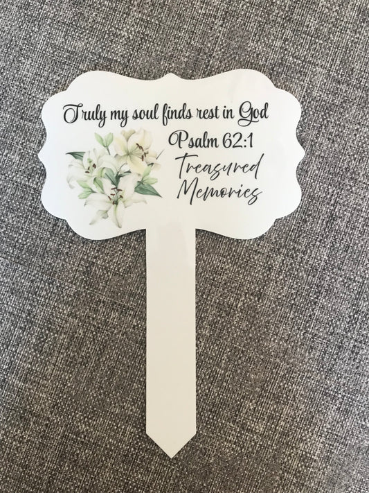 Plaque Grave Marker 17x24cm - Truly My Soul Finds Rest In God Psalm 62:1 with Lily Flowers
