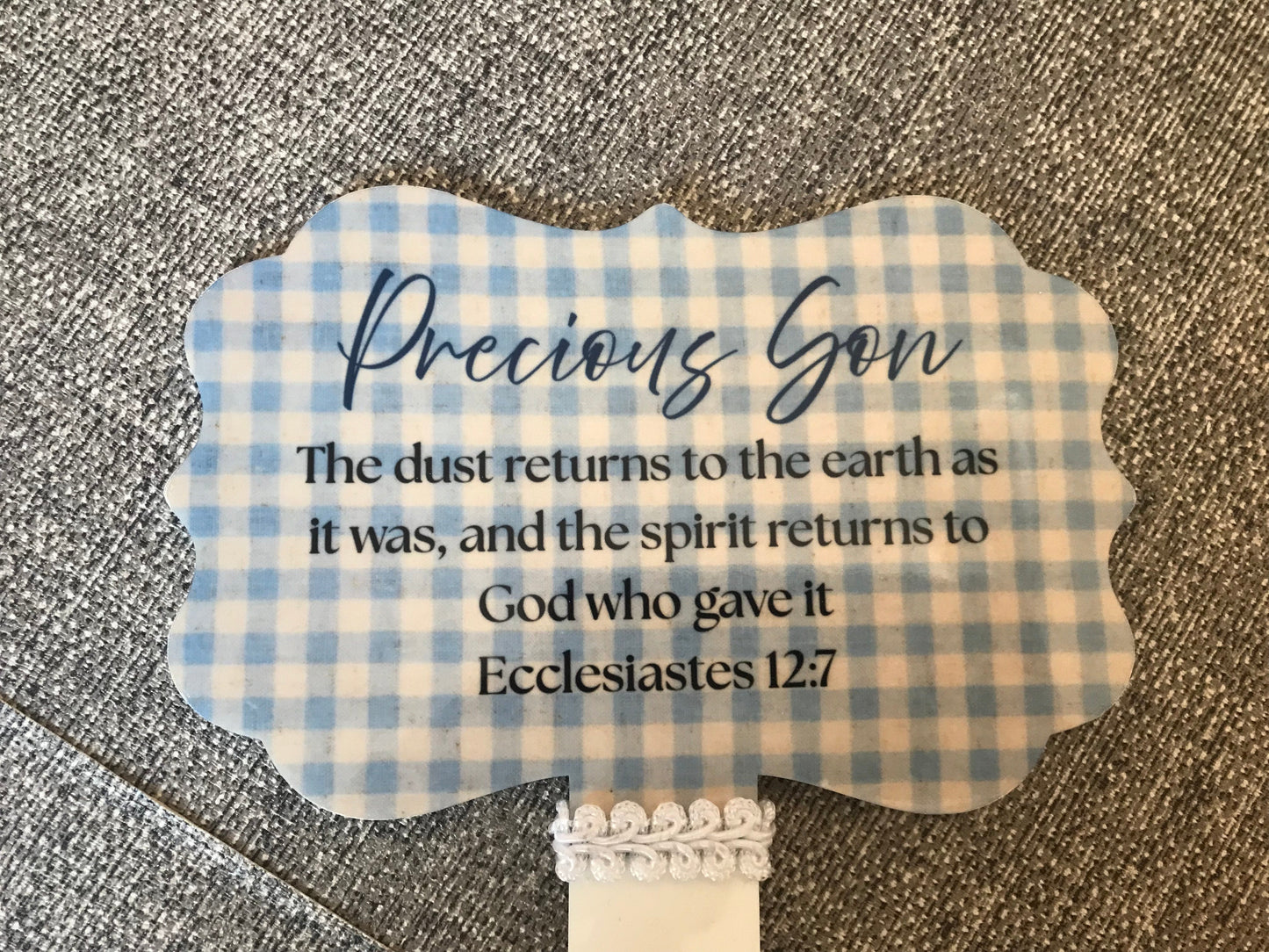 Plaque Grave Marker 17x24cm - The Spirit returns to God Ecc 12:7 Precious Son