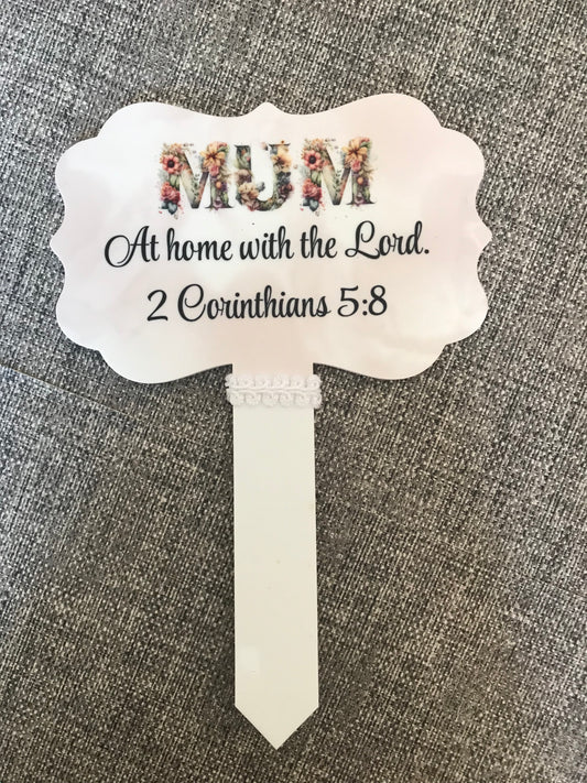 Plaque Grave Marker 17x24cm - Mum At Home with the Lord 2 Corinthians 5:8