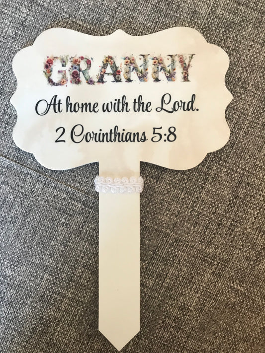 Plaque Grave Marker 17x24cm - Granny At Home with the Lord 2 Corinthians 5:8