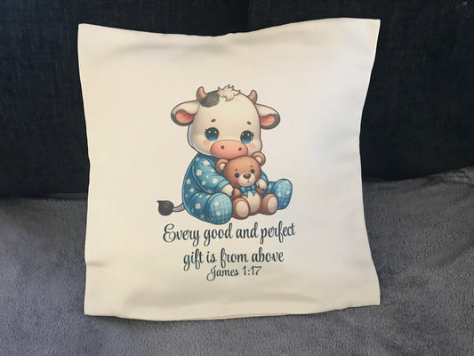 Cushion Cover 45x45cm Every Good & Perfect Gift is from above James 1:17 - Black & White Cow