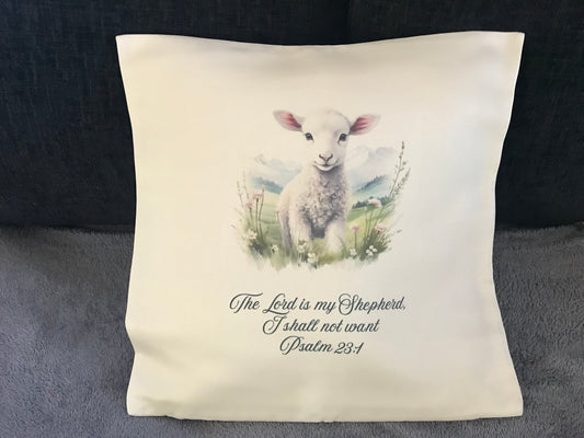 Cushion Cover 45x45cm The Lord Is My Shepherd I Shall Not Want Psalm 23:1 Lamb