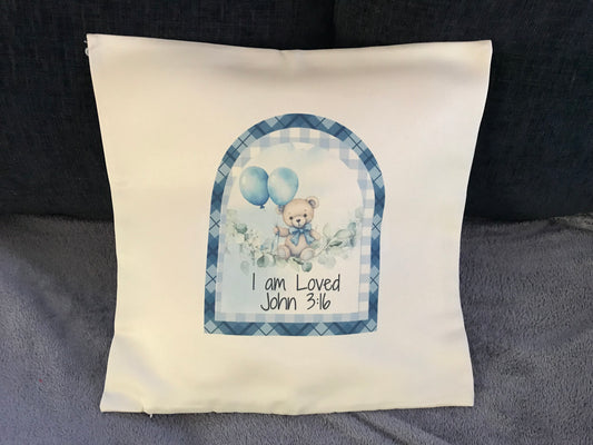 Cushion Cover 45x45cm I Am Loved John 3:16 - Blue Bear