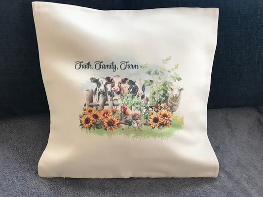 Cushion Cover 45x45cm Faith, Family, Farm - Farm Animals
