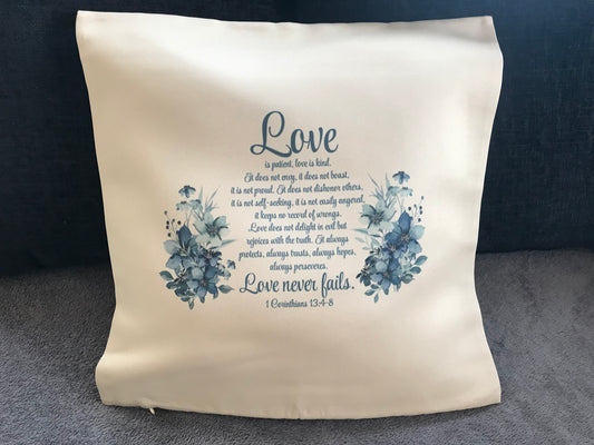 Cushion Cover 45x45cm Love Never Fails 1 Corinthians 13:4-8