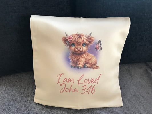 Cushion Cover 45x45cm I am loved John 3:16 Girly Cow