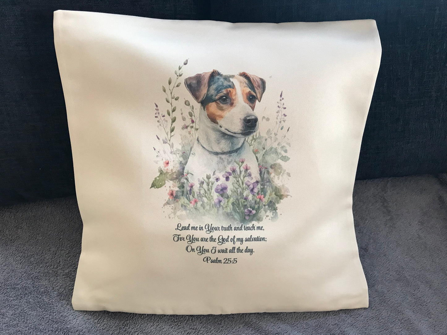 Cushion Cover 45x45cm -Lead Me In They Truth Psalm 25:5 Jack Russell Dog