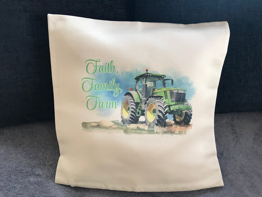 Cushion Cover 45x45cm Faith, Family, Farm Green Tractor