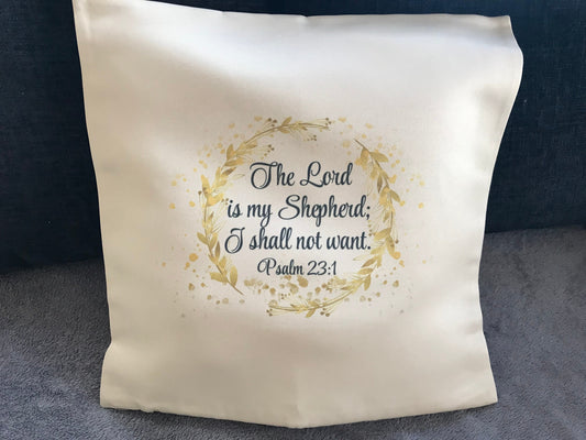 Cushion Cover 45x45cm The Lord Is My Shepherd I Shall Not Want Psalm 23:1 Gold Wreath
