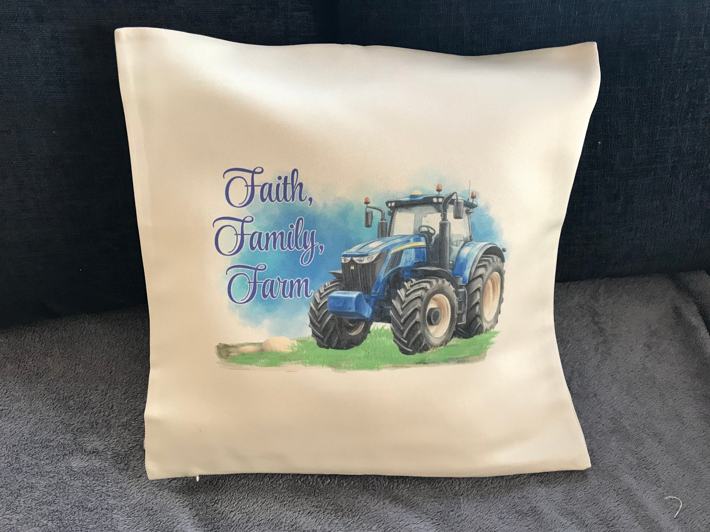 Cushion Cover 45x45cm Faith, Family, Farm Blue Tractor