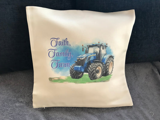 Cushion Cover 45x45cm Faith, Family, Farm Blue Tractor