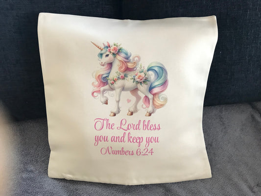 Cushion Cover 45x45cm  The Lord Bless You and Keep You Numbers 6:24 Unicorn