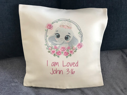 Cushion Cover 45x45cm John 3:16 I Am Loved - Girly Elephant