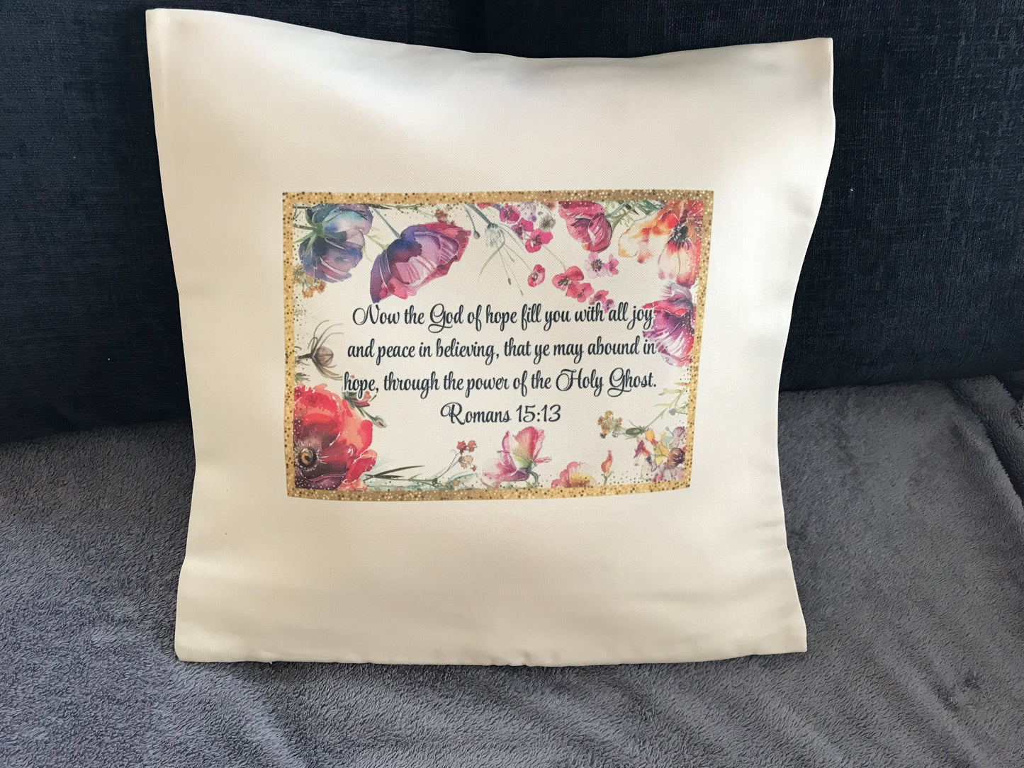 Cushion Cover 45x45cm May God of Hope Fill You With All Joy Romans 15:13 Flower Frame