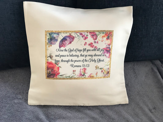 Cushion Cover 45x45cm May God of Hope Fill You With All Joy Romans 15:13 Flower Frame