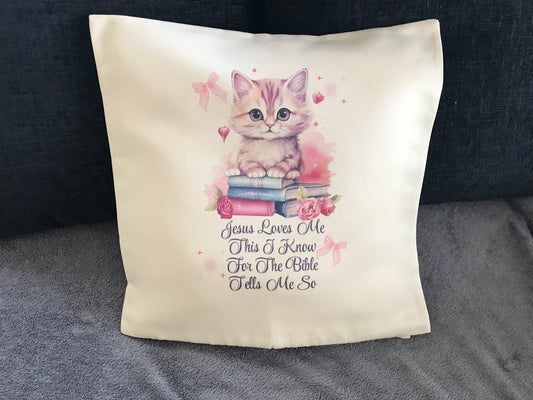 Cushion Cover 45x45cm Jesus Loves Me This I Know For The Bible Tells Me So - Cute Kitten