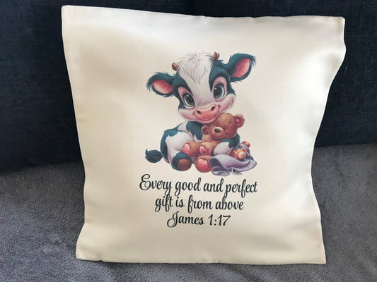 Cushion Cover 45x45cm Every Good and Perfect Gift is from Above James 1:17 - Cow