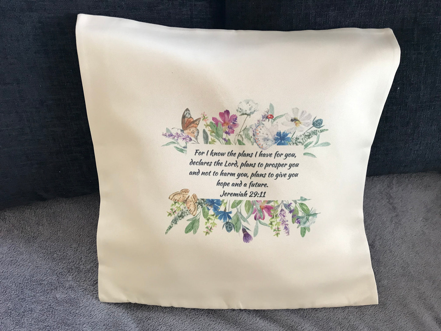 Cushion Cover 45x45cm - For I Know The Plans I Have For You Jeremiah 29:11 Wildflowers